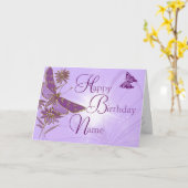 Lila Schmetterling Geburtstagskarte Karte (Gelbe Blume)