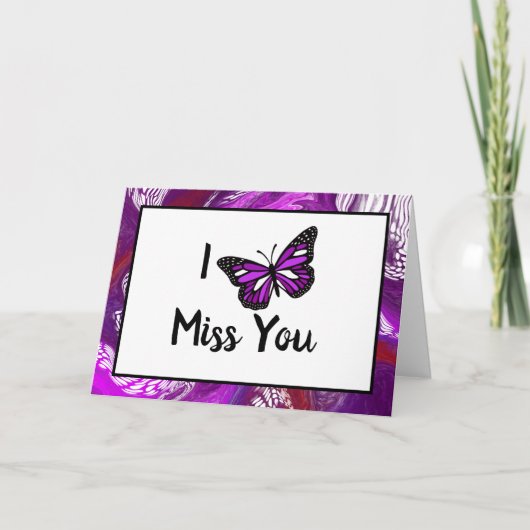 Lila Schmetterling | I Miss You Card Karte (Vorderseite)