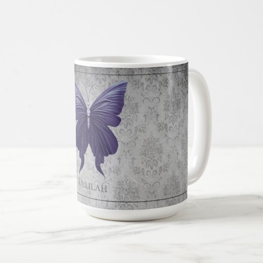 Lila Schmetterling Kaffeetasse (VorderseiteRechts)