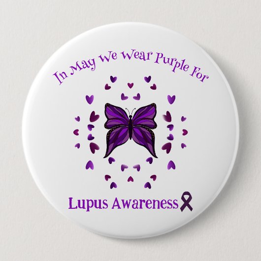 Lila Schmetterling Lupus Bewusstsein Lila Band Mai Button (Vorderseite)