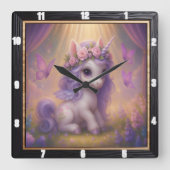 Lila Schmetterling Magisches Einhorn Quadratische Wanduhr (Vorderseite)