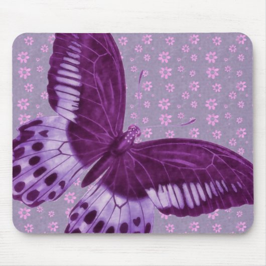 Lila Schmetterling mit Blumenmuster Mousepad (Vorne)