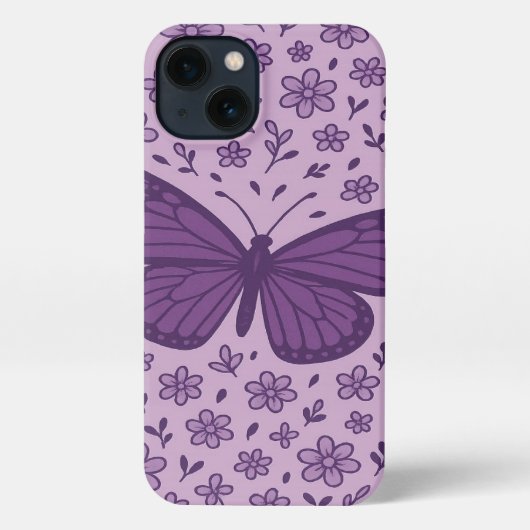 Lila Schmetterling mit floralen Telefongehäusen iPhone Hülle (Rückseite)