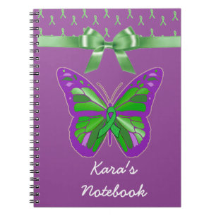 Lila Schmetterling mit Lyme Green Ribbon Notizblock