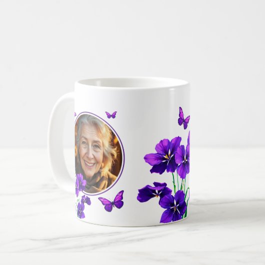 Lila Schmetterling Oma Foto Kaffeetasse (Vorderseite Links)