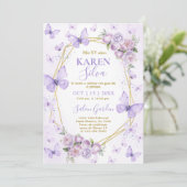 Lila Schmetterling Quinceanera Einladung (Stehend Vorderseite)