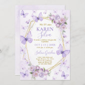 Lila Schmetterling Quinceanera Einladung (Vorne/Hinten)