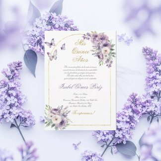 Lila-Schmetterling Quinceanera-Einladung auf Spani Einladung