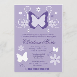 Lila Schmetterling Quinceanera Einladungen