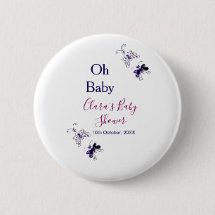 Lila Schmetterling Rosa Babydusche - Baby modern Button