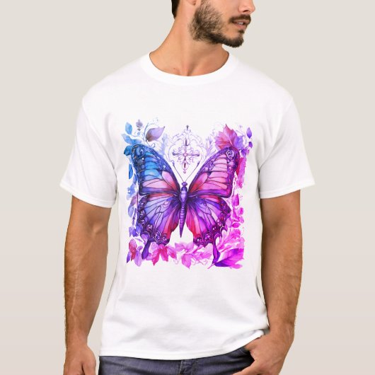 Lila Schmetterling Rosa Blau Christlich Heiliges K T-Shirt (Vorderseite)