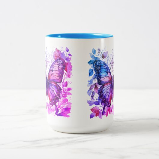 Lila Schmetterling Rosa Blau Christlich Heiliges K Zweifarbige Tasse (Mittel)