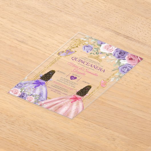 Lila Schmetterling Rosa Zwillingsblume Gold Quince Acryleinladungen (Ablage )