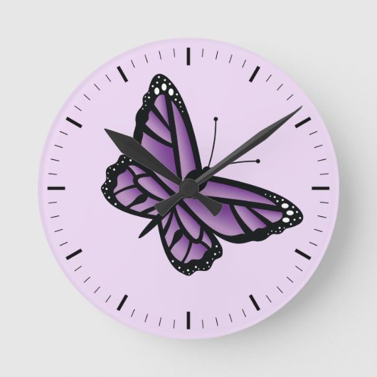 Lila Schmetterling Runde Wanduhr (Vorderseite)