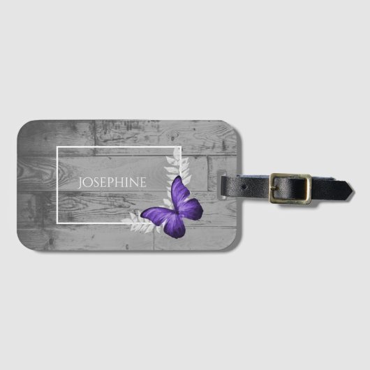 Lila Schmetterling Rustikaler Gepäckträger Gepäckanhänger (Vorderseite (Horizontal))