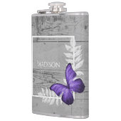 Lila Schmetterling Rustikaler Kolben Flachmann (Links)