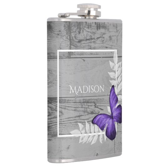 Lila Schmetterling Rustikaler Kolben Flachmann (Rechts)