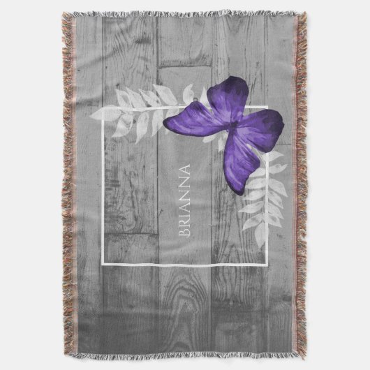 Lila Schmetterling Rustikaler Personalisierter Keh Decke (Vorderseite Vertikal)