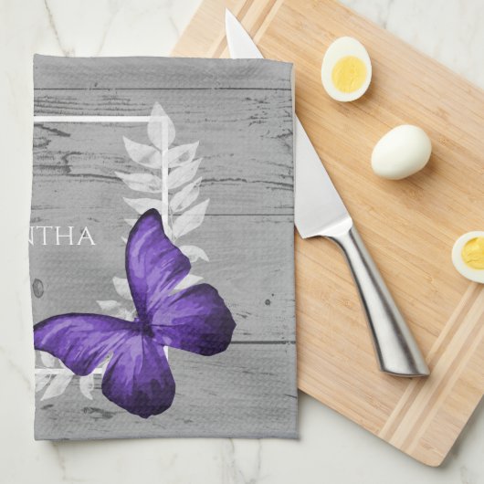 Lila Schmetterling Rustikales Küchentuch (Viertel Falte)