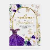 Lila Schmetterling Sweet 16 Willkommen Acrylschild (Vorderseite)