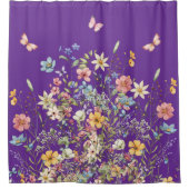 Lila Schmetterling und Blumen Duschvorhang (Vorderseite)