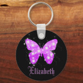 Lila Schmetterling und Sterne mit Namen personalis Schlüsselanhänger (Vorderseite)