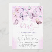 Lila Schmetterling Unsere kleine Schmetterlingsdus Einladung (Vorne/Hinten)