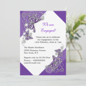 Lila Schmetterling Verlobung Hochzeitstag Einladung (Stehend Vorderseite)