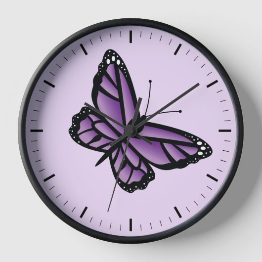 Lila Schmetterling Wanduhr (Vorderseite)