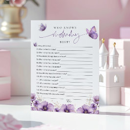 Lila Schmetterling Wer kennt Mommy am besten? Spie Hinweiskarte