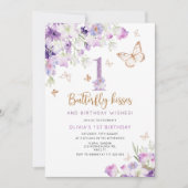 Lila Schmetterling zum ersten Geburtstag Einladung (Vorderseite)