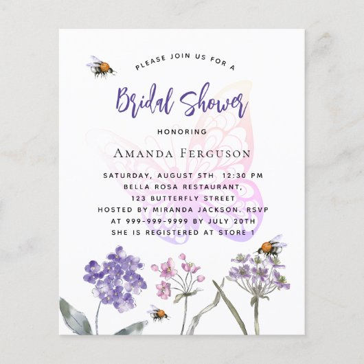 Lila Schmetterlingbudget Brautdusche (Vorderseite)