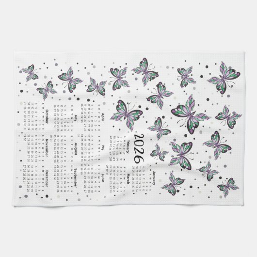 Lila Schmetterlinge 2026 Geschirrtuch (Horizontal)