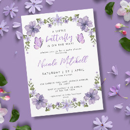 Lila Schmetterlinge Aquarell Wildblume Baby Show Einladung