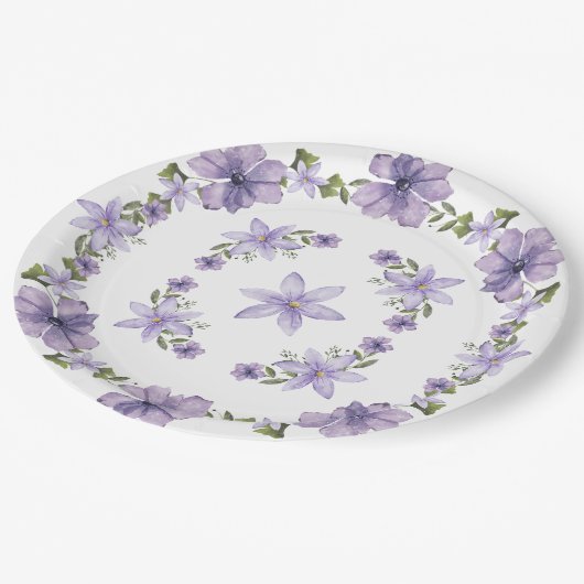 Lila Schmetterlinge Aquarell Wildblume Baby Show Pappteller (Schrägansicht)