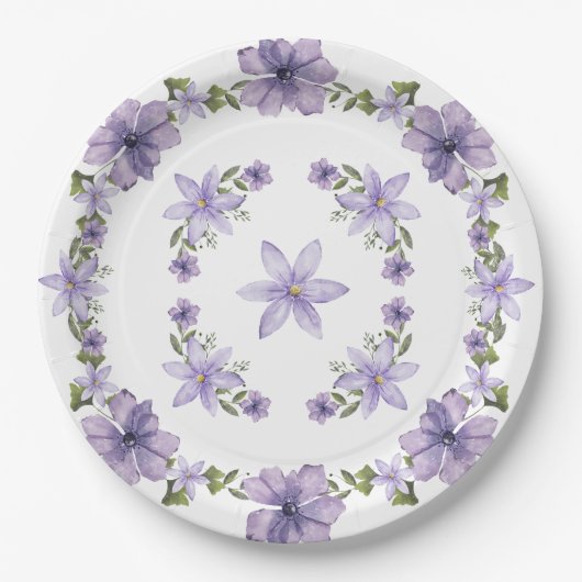 Lila Schmetterlinge Aquarell Wildblume Baby Show Pappteller (Vorderseite)