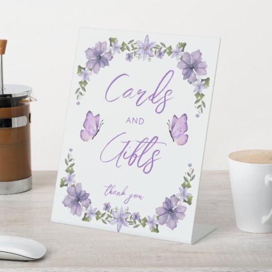 Lila Schmetterlinge Aquarell Wildblume Baby Show Sockelschild (In SItu)