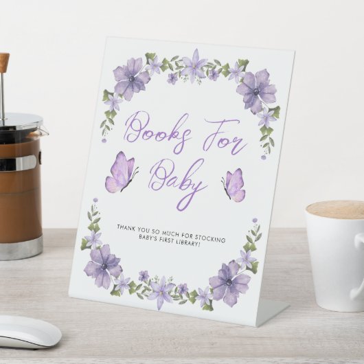 Lila Schmetterlinge Aquarell Wildblume Baby Show Sockelschild (In SItu)