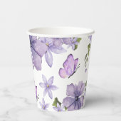 Lila Schmetterlinge Aquarellfarben-Wildblume Pappbecher (Rückseite)