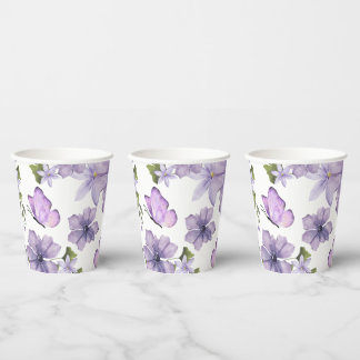 Lila Schmetterlinge Aquarellfarben-Wildblume Pappbecher