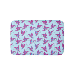 Lila Schmetterlinge auf Light Blue, Butterfly Prin Badematte