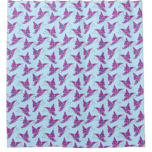 Lila Schmetterlinge auf Light Blue, Butterfly Prin Duschvorhang