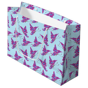 Lila Schmetterlinge auf Light Blue, Butterfly Prin Große Geschenktüte