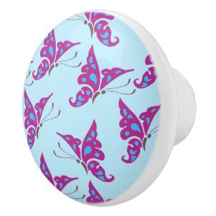 Lila Schmetterlinge auf Light Blue, Butterfly Prin Keramikknauf