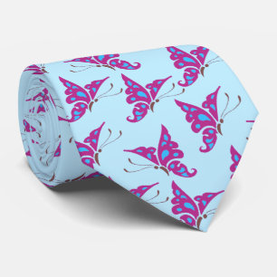 Lila Schmetterlinge auf Light Blue, Butterfly Prin Krawatte