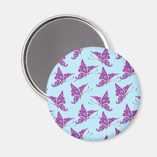 Lila Schmetterlinge auf Light Blue, Butterfly Prin Magnet (Vorderseite/Rückseite)