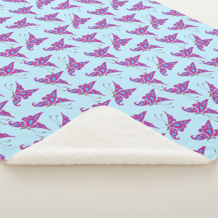 Lila Schmetterlinge auf Light Blue, Butterfly Prin Sherpadecke