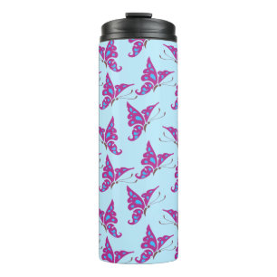 Lila Schmetterlinge auf Light Blue, Butterfly Prin Thermosbecher