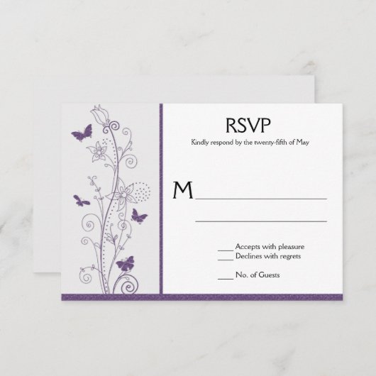 Lila Schmetterlinge Blume Wirbel auf grauem UAWG RSVP Karte (Vorne/Hinten)
