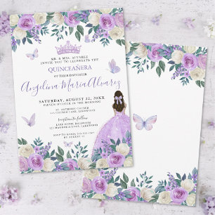 Lila Schmetterlinge Florale Quinceañera Einladung
